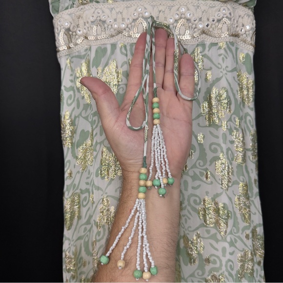 Siya Green Gold Floral Boho Maxi Dress High-Low Sundress Size M - Picture 9 of 14